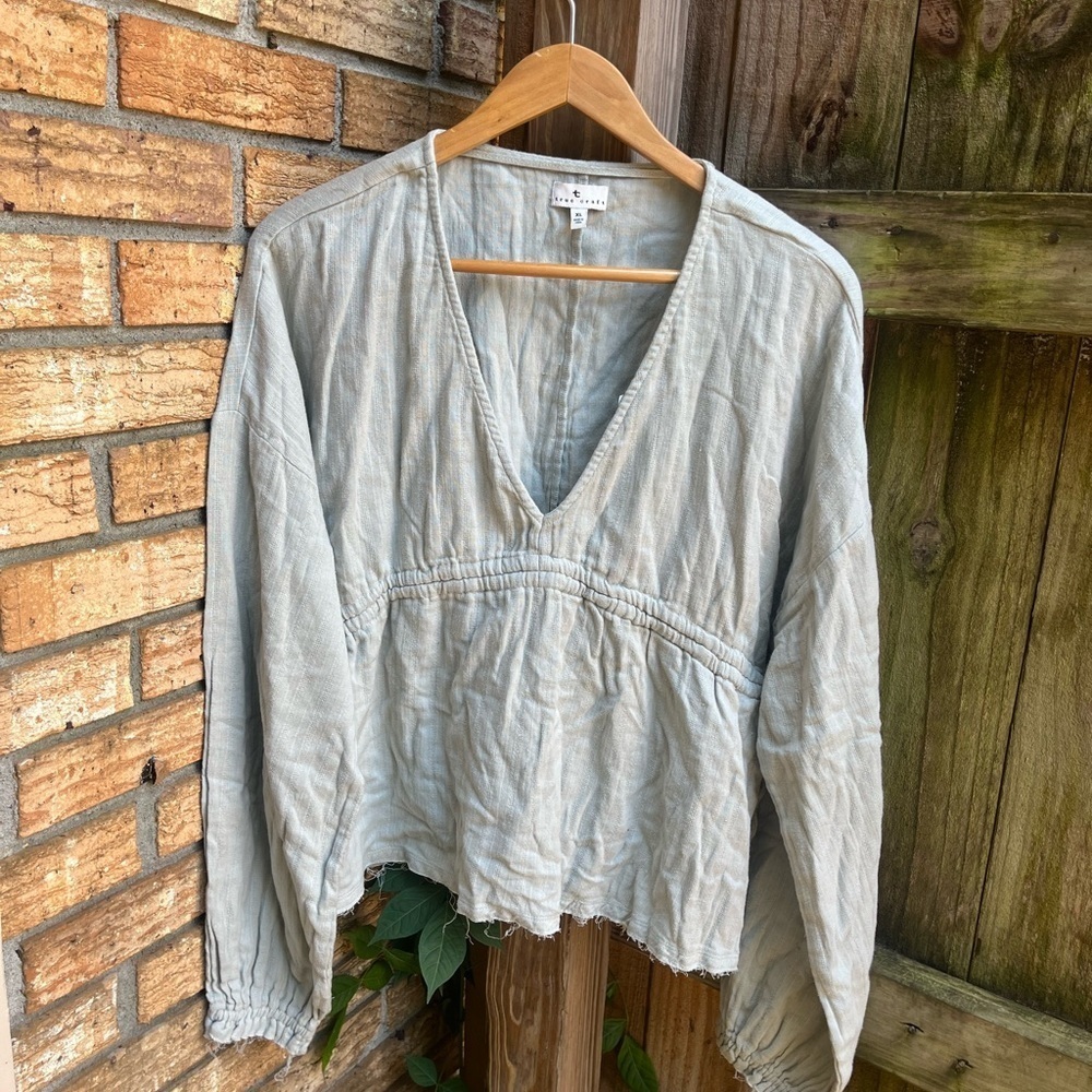 True Craft Light Green Relaxed Long Sleeve Blouse